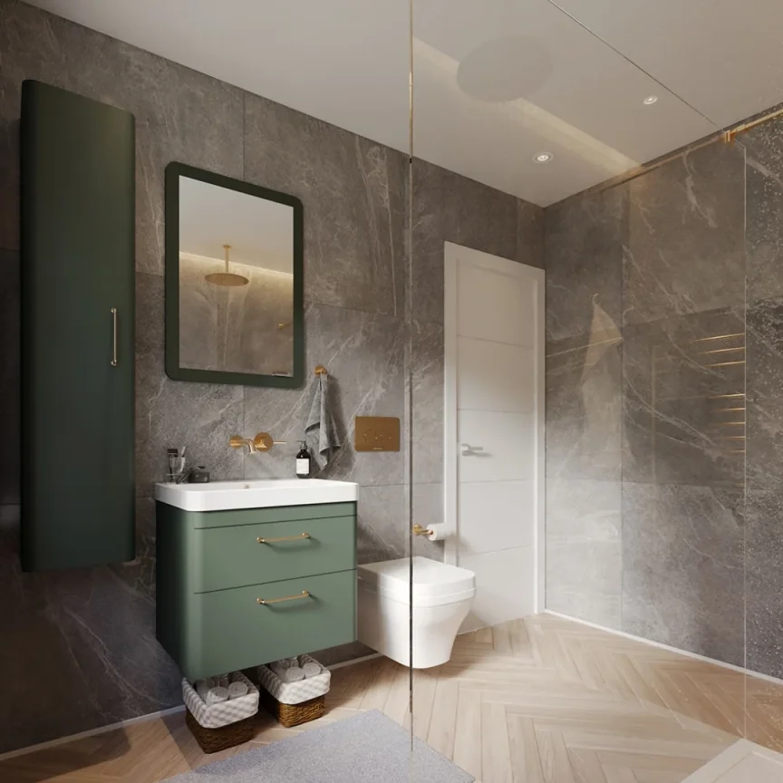 Saneux Hyde 60cm 2 Drawer Wall Mounted Unit - Matte Sage detail view - Image 4