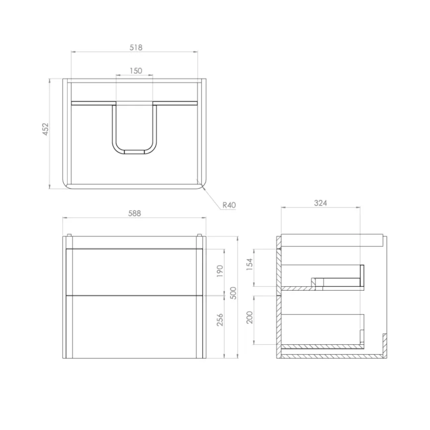 Saneux Hyde 60cm 2 Drawer Wall Mounted Unit - Matte Sage detail view - Image 5