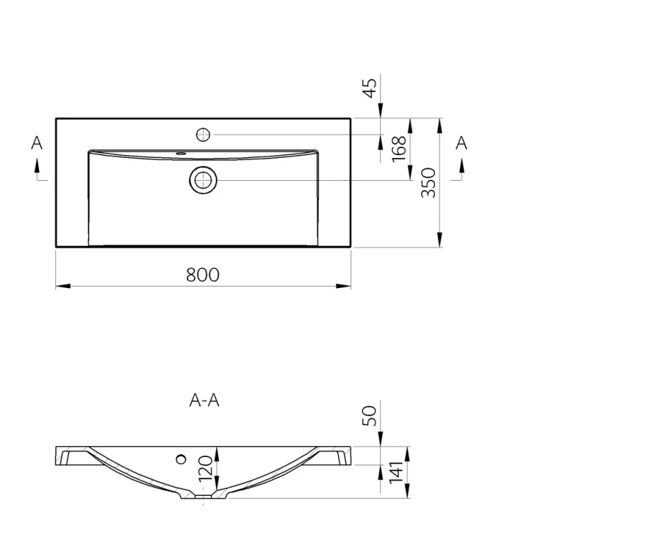 Faeber Silkstone Arc 800mm Gloss Basin technical drawing - Image 2