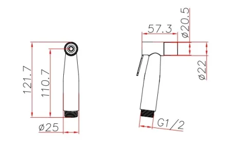Ava Trend Douche Kit W/ Flanges - Brushed Brass technical drawing - Image 2