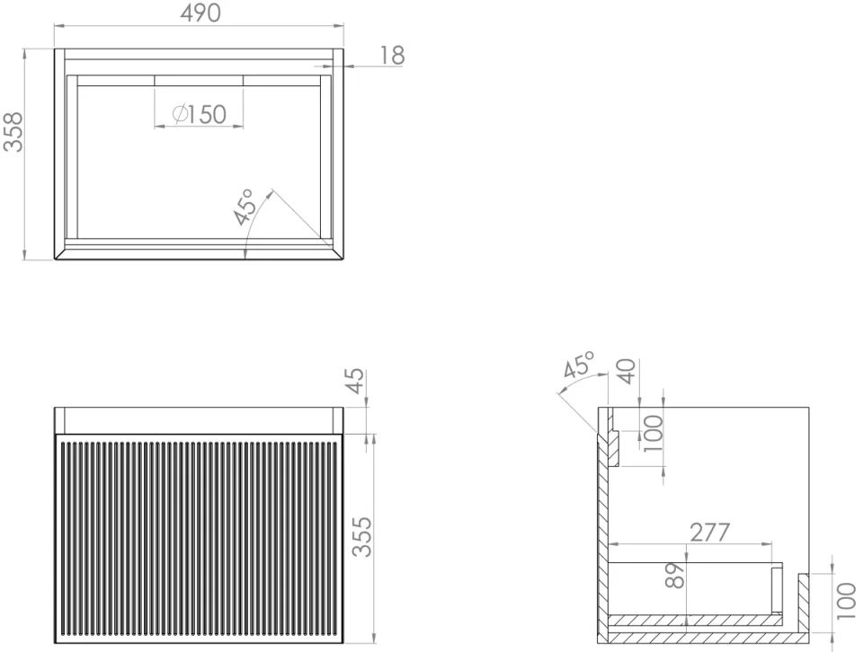 Saneux Monument 50cm 1 Drawer Wall Mounted Unit - Matte White technical drawing - Image 2
