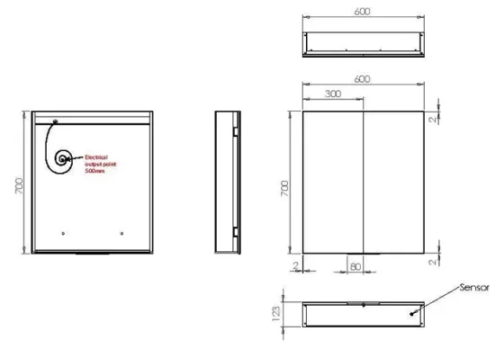 Hib Exos 60 Cabinet W60 X H70 X D12.2cm technical drawing - Image 2