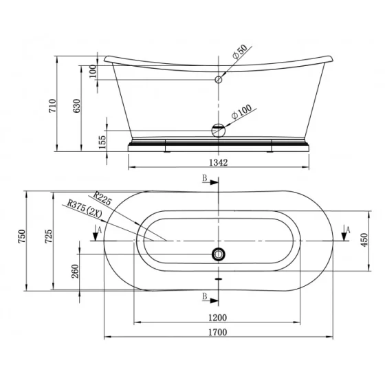 Bc Designs 1700 Copper Bath Copper/verdigris technical drawing - Image 2