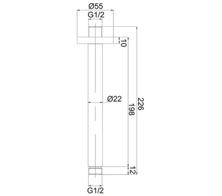 Crosswater Ceiling Shower Arm 200mm Chrome technical drawing - Image 3