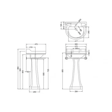 Burlington Towel Rail For 560 Round Basi Chrome technical drawing - Image 2
