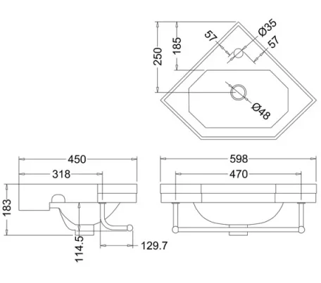 Burlington Towel Rail For Corner Basin Chrome technical drawing - Image 2