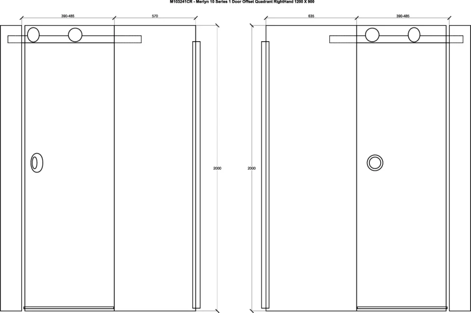 Merlyn 10 Series 1 Door Offset Quadrant Righthand 1200 X 900mm technical drawing - Image 2
