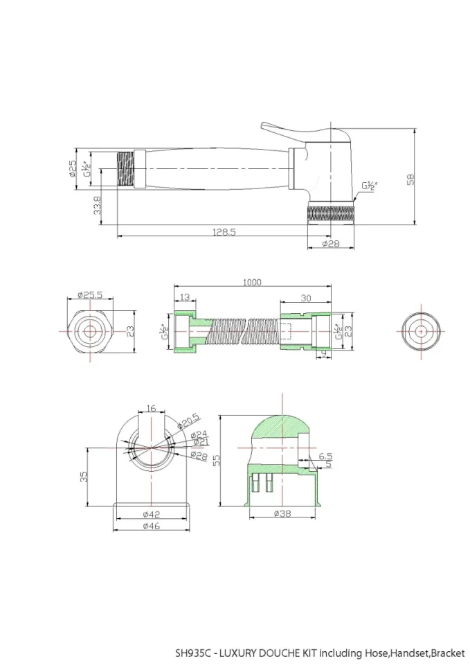 Crosswater Luxury Douche Kit Chrome technical drawing - Image 3