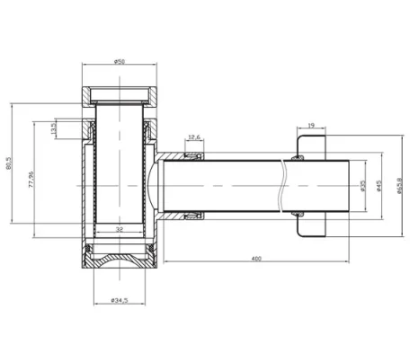Crosswater Bottle Trap 400mm Pipe Chrome technical drawing - Image 3