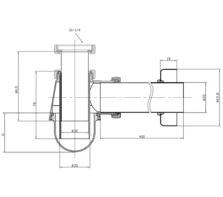 Crosswater Bottle Trap Shallow Seal 400mm Pipe Chrome technical drawing - Image 3