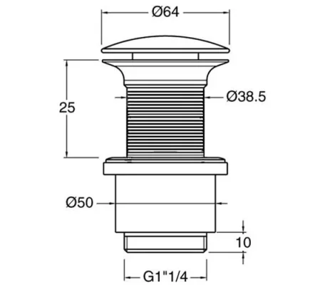 Crosswater Basin Click Clack Waste (Unslotted) Chrome technical drawing - Image 3