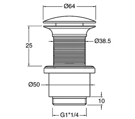 Crosswater Basin Click Clack Waste (Unslotted) Thread 100mm Chrome technical drawing - Image 3