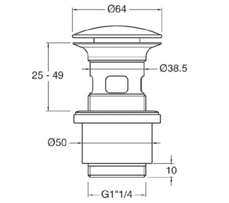 Crosswater Basin Click Clack Waste (Slotted) Thread 100mm Chrome technical drawing - Image 2