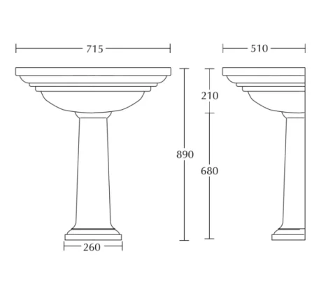 Imperial Carlyon Carlyon Large Basin 1t 720 White technical drawing - Image 4