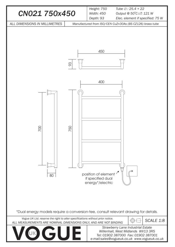 Vogue Vivid Heating Only 750 X 450mm Chrome product image - Image 2
