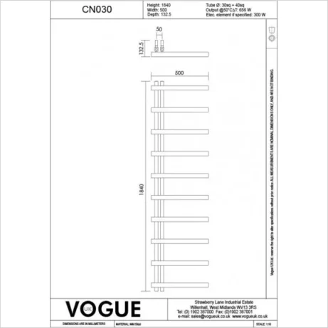 Vogue Keys Ii Heating Only 1840 X 500mm Chrome detail view - Image 4