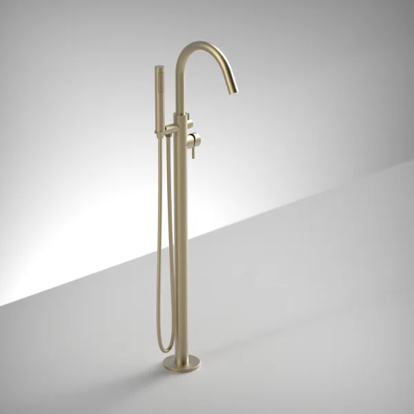 Ava Trend Floor Mounted Bath Shower Mixer With Silicone Shower Hose - Brushed Brass
