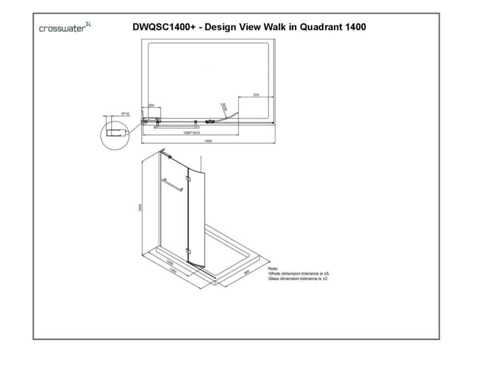 Crosswater Design 8 Walk In Easy Access 1400 Silver technical drawing - Image 2