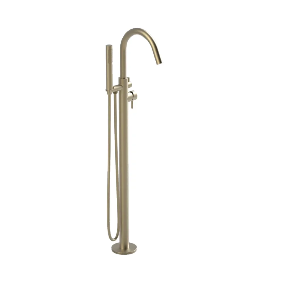 Ava Trend Floor Mounted Bath Shower Mixer With Silicone Shower Hose - Brushed Brass detail view - Image 5