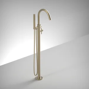 Ava Trend Floor Mounted Bath Shower Mixer With Silicone Shower Hose - Brushed Brass