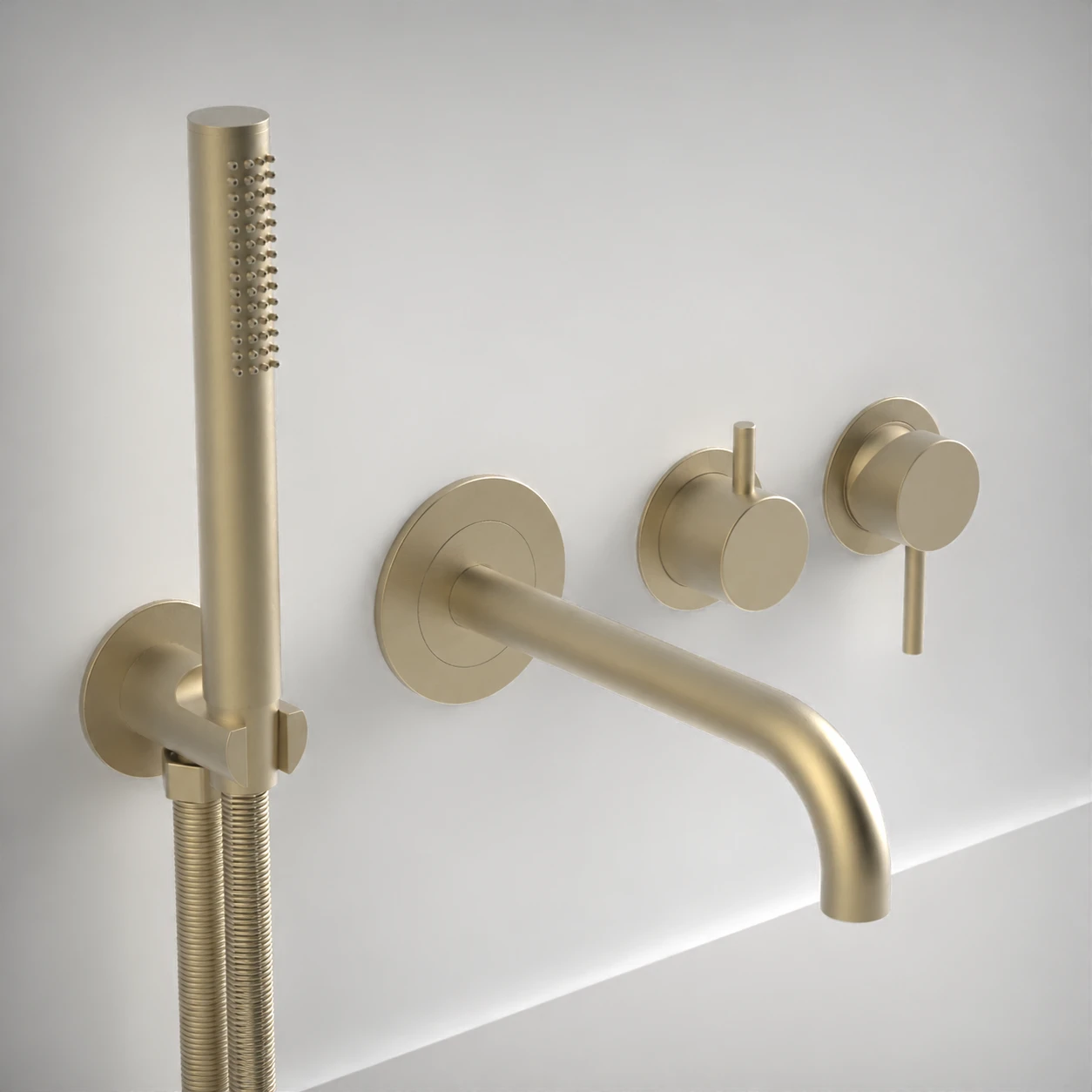 Ava Trend Thermostatic 4 Hole Wall Mounted Bath Shower Mixer 3.0 With Silicone Shower Hose (not Compatible With Backplate) - Brushed Brass