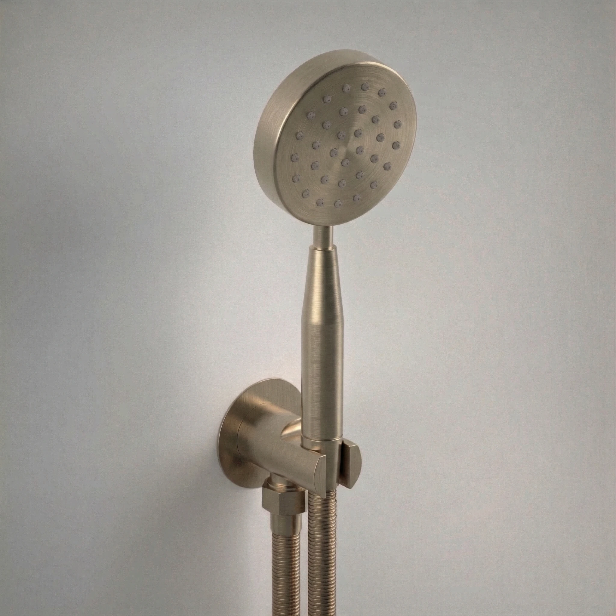 Ava Single Function Round Shower Kit With Head, Outlet And Silicone Shower Hose - Pvd Brushed Brass