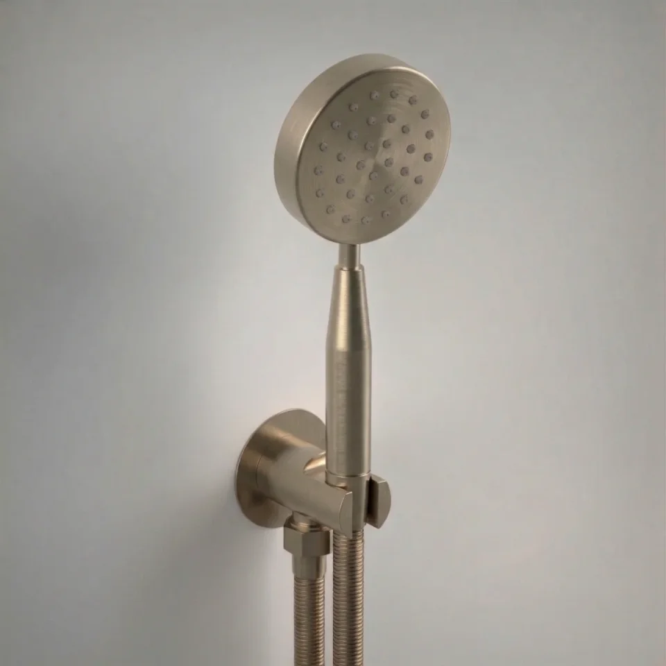 Ava Single Function Round Shower Kit With Head, Outlet And Silicone Shower Hose - Pvd Brushed Brass product image - Image 1