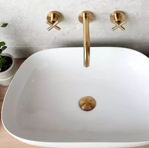 Vado Individual Elements 3 Hole Wall Mounted Basin Mixer With 200mm Spout Brushed Gold detail view - Image 3