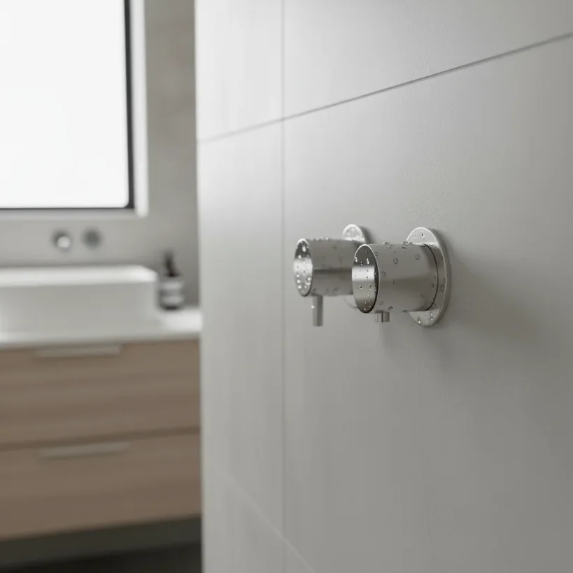 Ava Trend 2 Way 2 Handle Thermostatic Valve W/flanges - Polished Stainless Steel detail view - Image 2