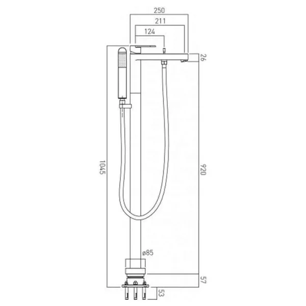 Vado Life Bath Shower Mixer With Shower Kit Single Lever Floor Mounted detail view - Image 3