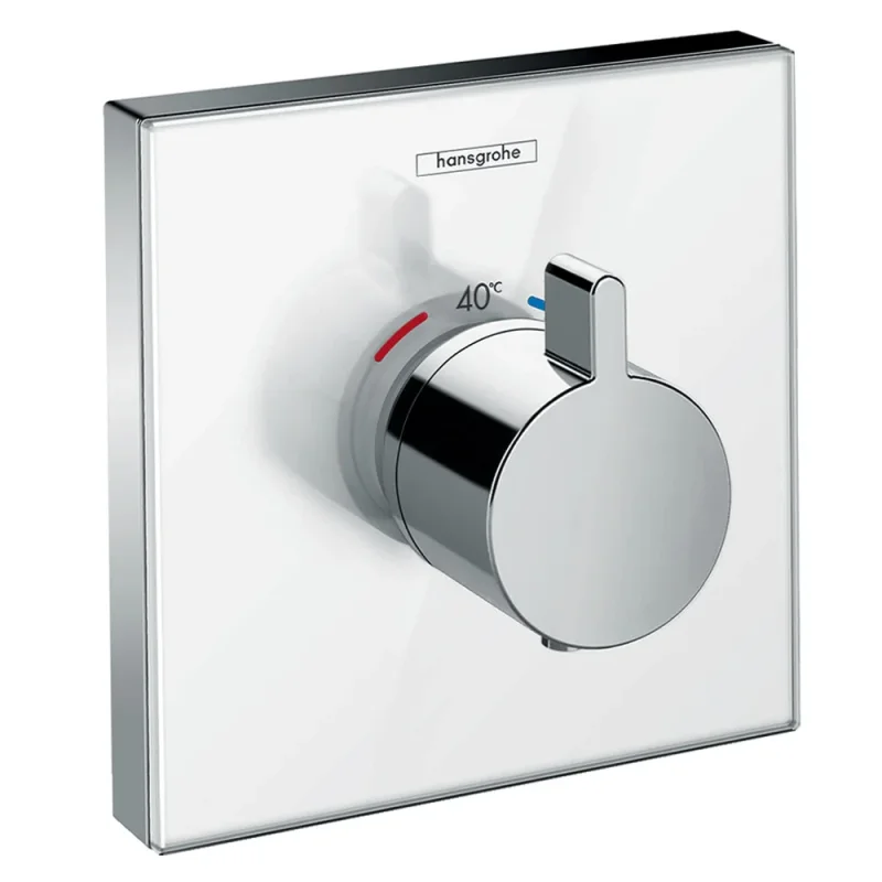 Hansgrohe ShowerSelect Glass Thermostatic Shower Valve Mixer HighFlow for concealed installation White/Chrome detail view - Image 2