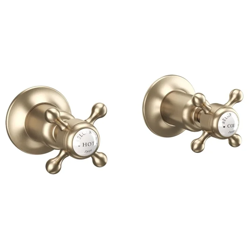 Crosswater Belgravia Crosshead Wall Stop Taps Brushed Brass detail view - Image 6
