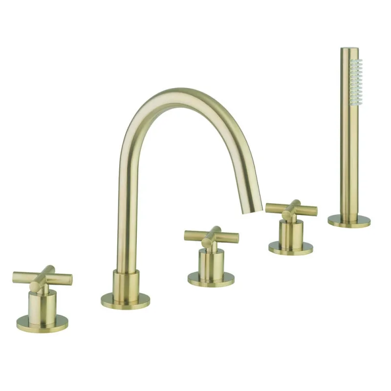 Crosswater MPRO Crosshead 5 Hole Bath Shower Mixer with Kit Brushed Brass detail view - Image 3