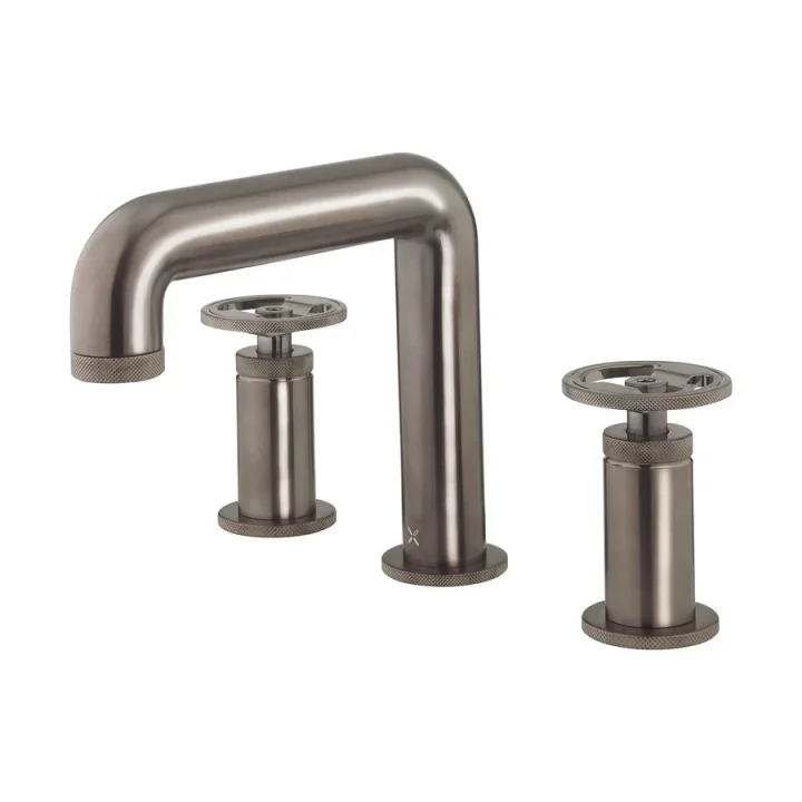 Crosswater Union 3 Hole Deck Mounted Basin Tap Set with Wheel Handle Brushed Black Chrome product image - Image 1