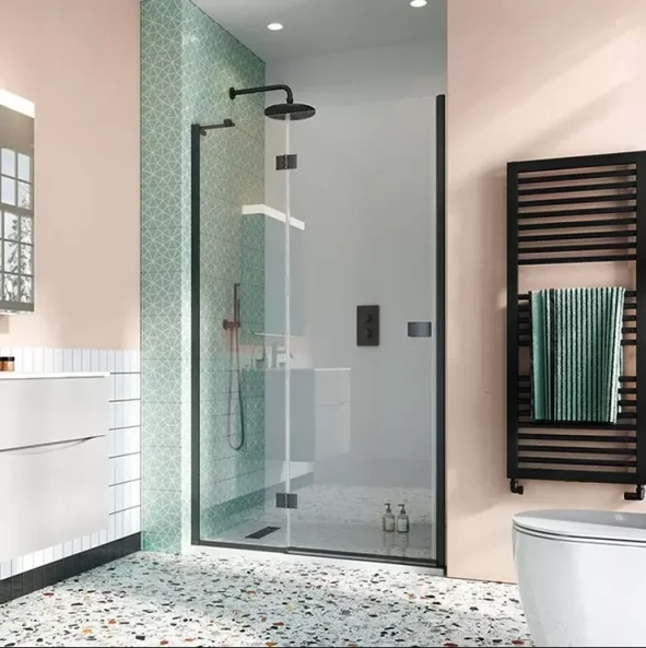 Crosswater Design 8 Hinged 8mm Shower Door 900mm Matt Black product image - Image 1