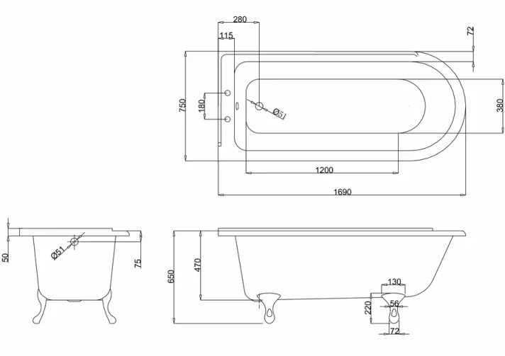 Burlington Classical Leg Set In Chrome technical drawing - Image 2