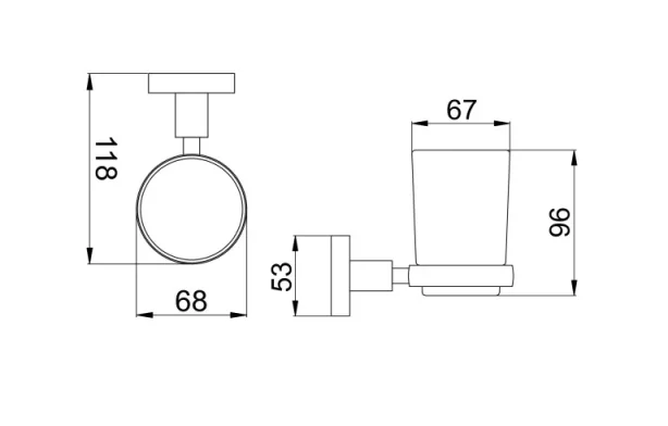 Just Taps Vos Tumbler Holder Matt Black technical drawing - Image 2
