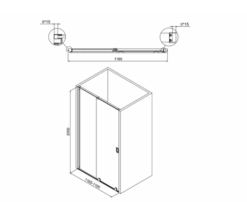 Crosswater Svelte 8 Single Sliding 8mm Shower Door 1200mm Polished Stainless Steel technical drawing - Image 2
