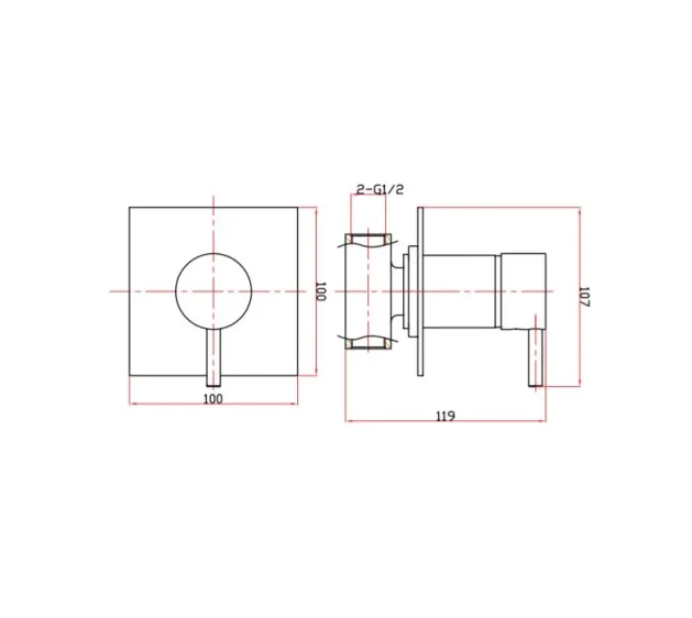 Crosswater Kai Lever Manual Shower Valve Recessed Chrome technical drawing - Image 2