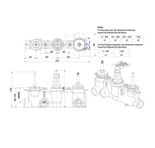 Crosswater 3 Way Diverter Valve Body With No Collars detail view - Image 3