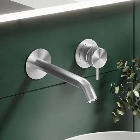 Crosswater 3ONE6 Basin 2 Hole Set Wall Mounted Stainless detail view - Image 2