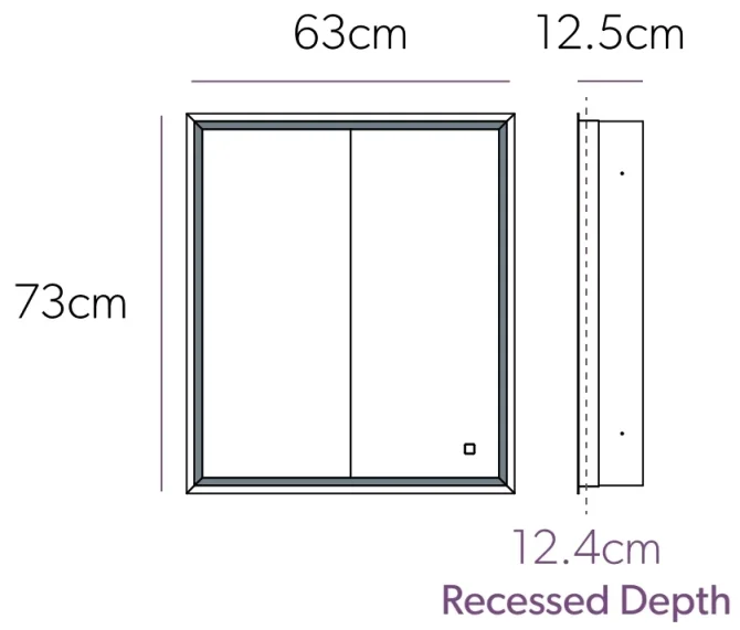 Hib Vanquish 60 Recessed Cabinet W63 X H73x D12.5cm technical drawing - Image 3