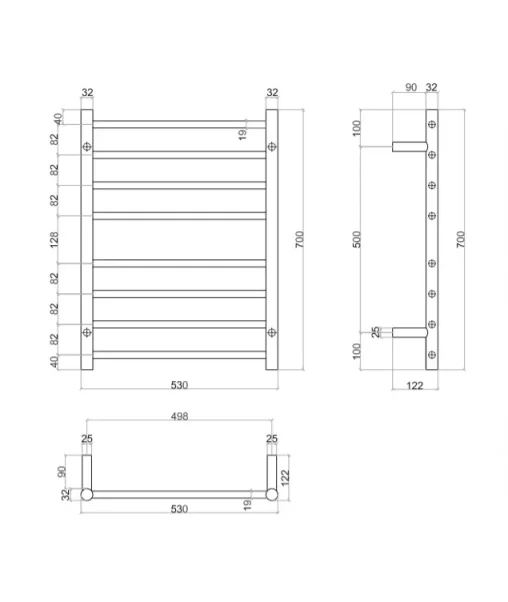 Thermosphere Heated Towel Rail 700 X 530mm technical drawing - Image 2