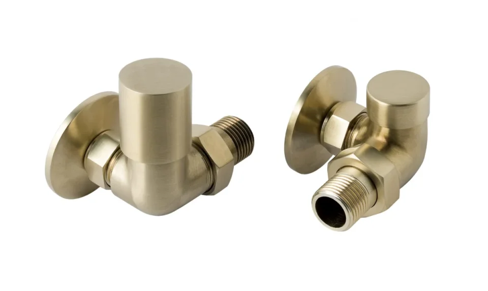 Just Taps Vos Corner Radiator Valve Brushed Brass product image - Image 1