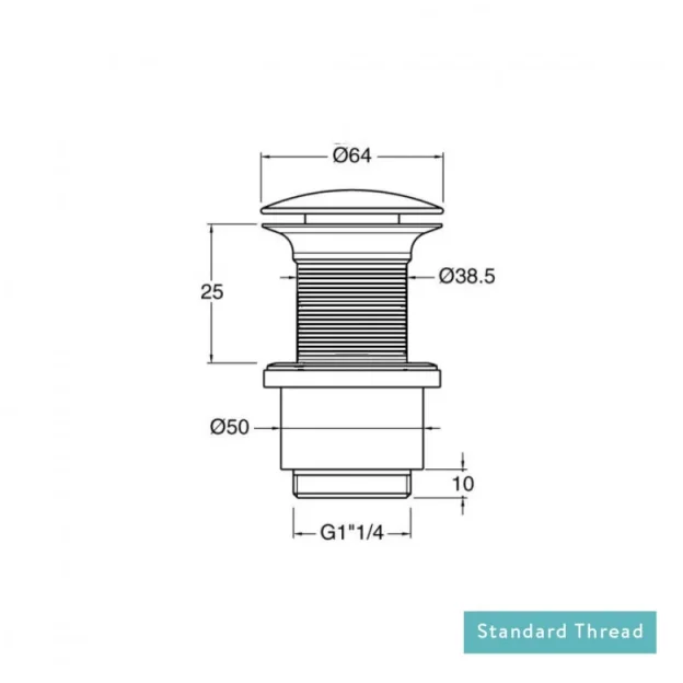 Crosswater Basin Click Clack Waste (unslotted) Chrome technical drawing - Image 3