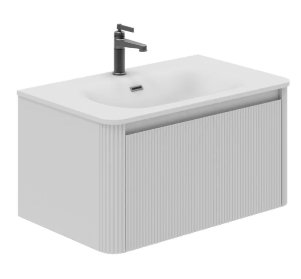 Cubico Wave Ribbed 800mm Wall Hung Vanity Unit Matt White