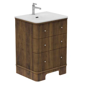 Cubico Haworth 600mm Floorstanding Vanity Unit Walnut- Without Handles With Matt White Basin Inc. Bottle Trap