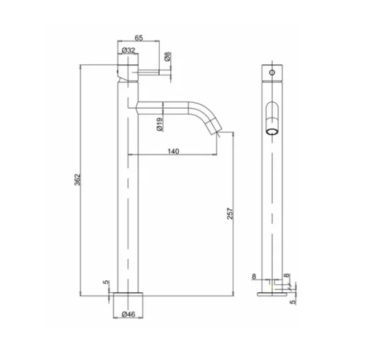 Crosswater Mpro Basin Tall Monobloc No Waste Matt Black detail view - Image 3