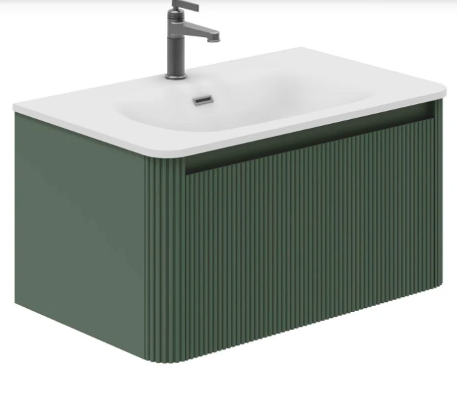 Cubico Wave Ribbed 800mm Wall Hung Vanity Unit Matt Green