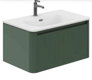 Cubico Wave Ribbed 800mm Wall Hung Vanity Unit Matt Green